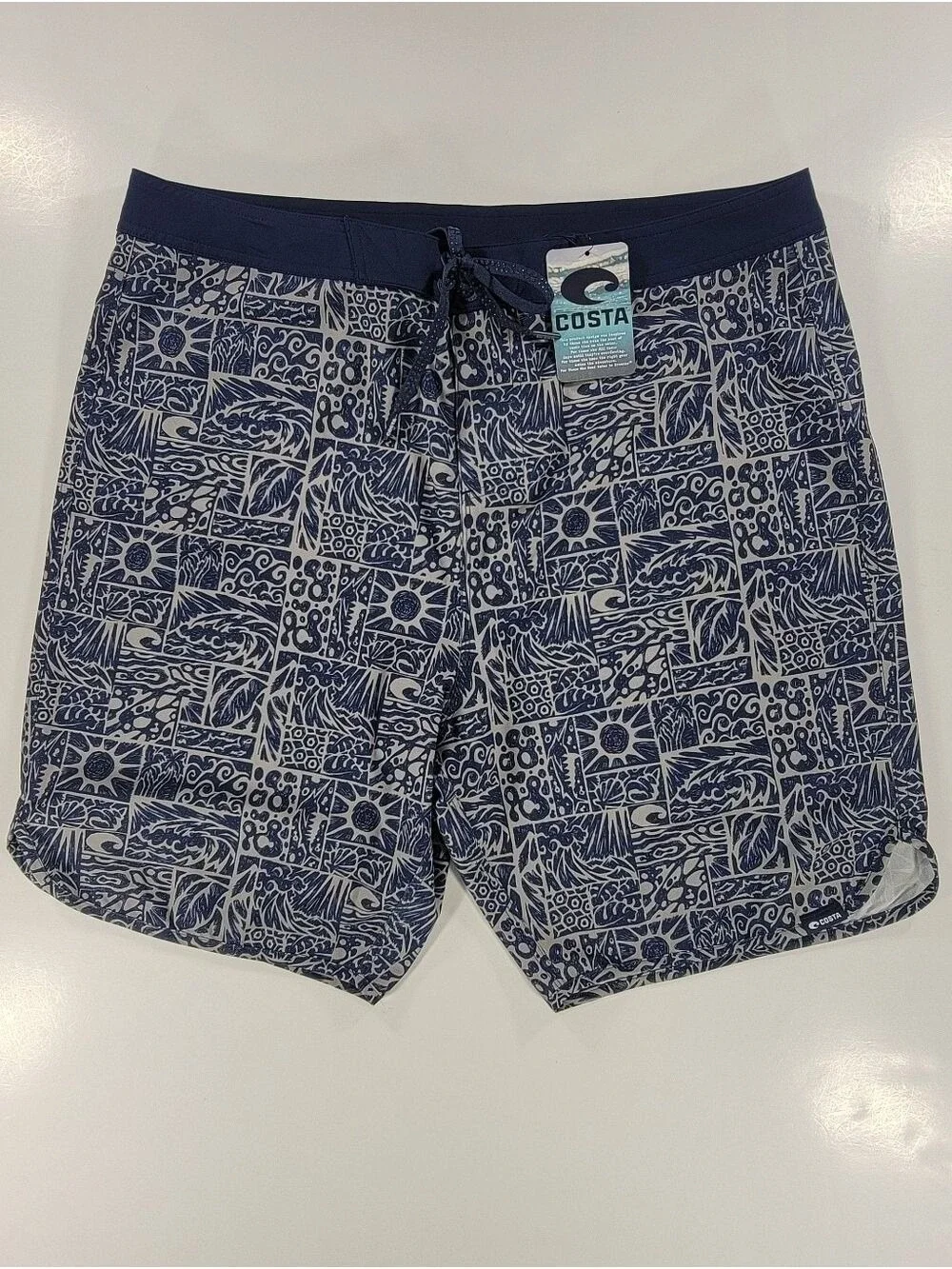 NEW Costa Dawn Board Short Swim Trunks Gray Blue Wave Surf NWT Men’s 36 Stretch